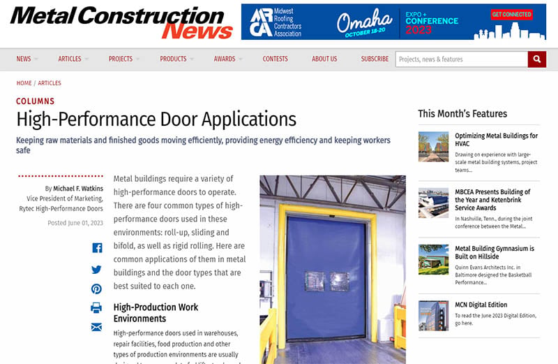Rytec in Metal Construction News