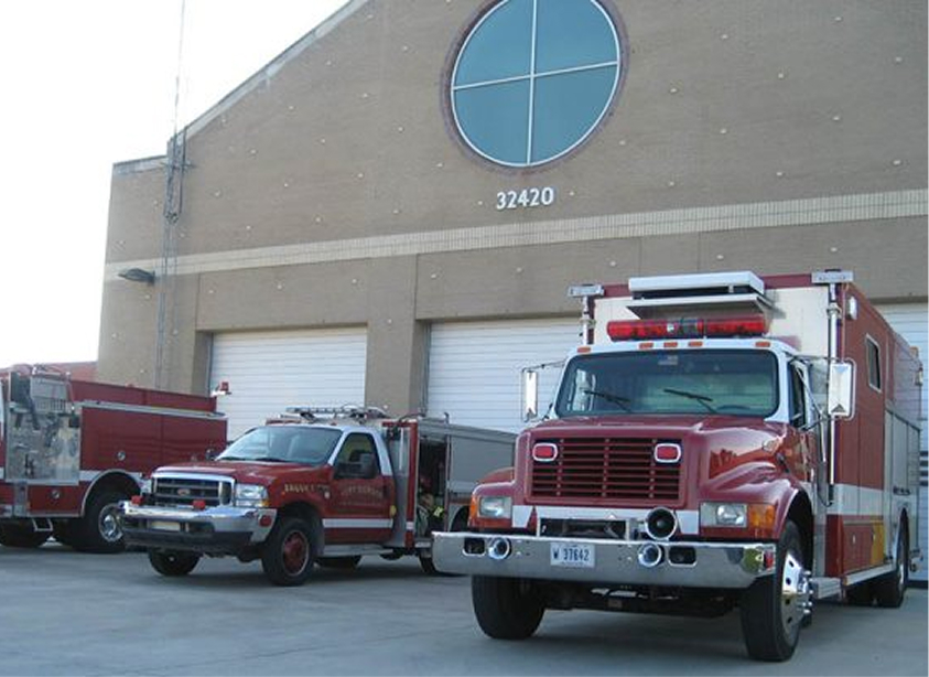 fire trucks outside station building