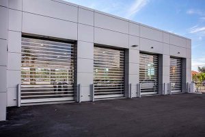 spiral rigid aluminum slat high speed doors on building