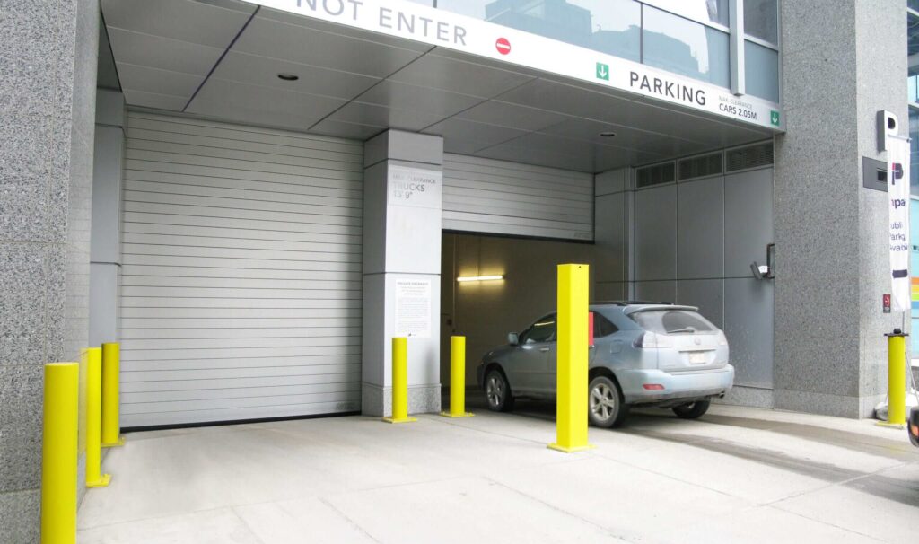 high speed parking garage door opening for a car